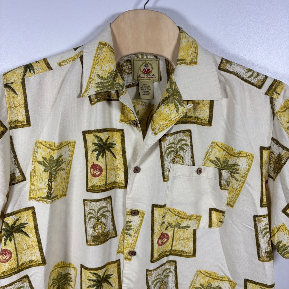 Joe Marlin Mens XXXLT Palm Tree Pineapple Tropical Camp‎ Shirt Cream Yellow